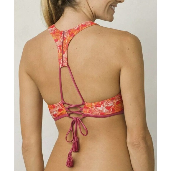 New prAna Womans Carmine Pink Safari Azra Bikini Top Sz Large Zebra Print NWT - Picture 2 of 9